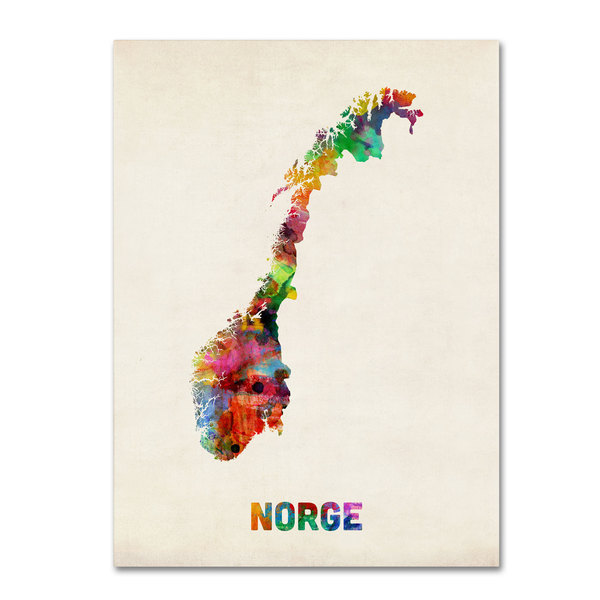 Trademark Fine Art Michael Tompsett 'Norway Watercolor Map' Canvas Art, 35x47 MT0407-C3547GG